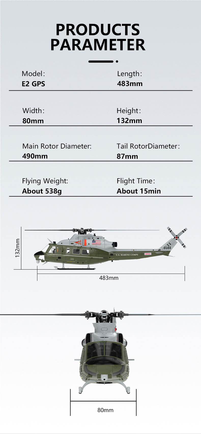 GOOSKY E2 GPS RC Elicottero UH-1Y Marine